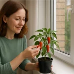 Polly Holding red Chilli Plant