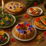Varius Dishes Garnished With Edible Flowers