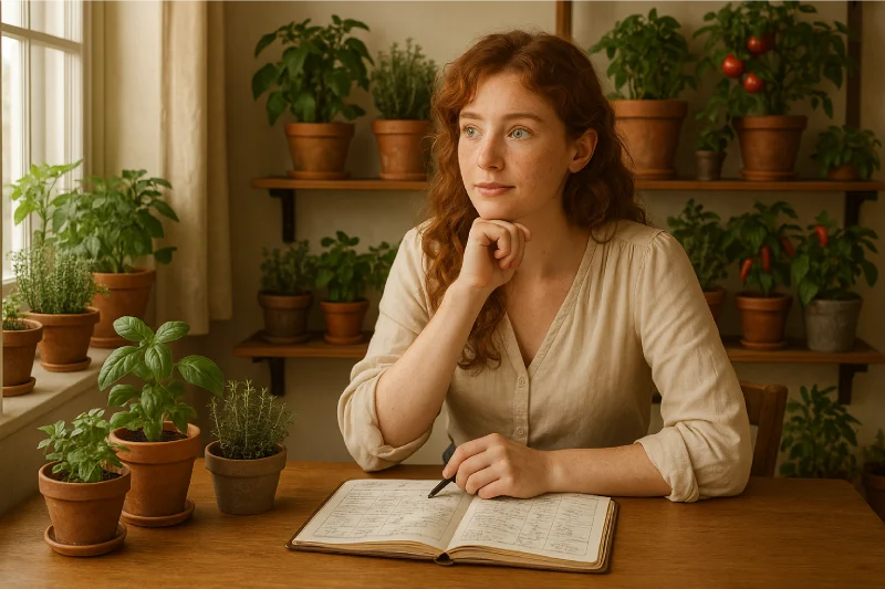 Polly Contemplating Her Gardening Diary