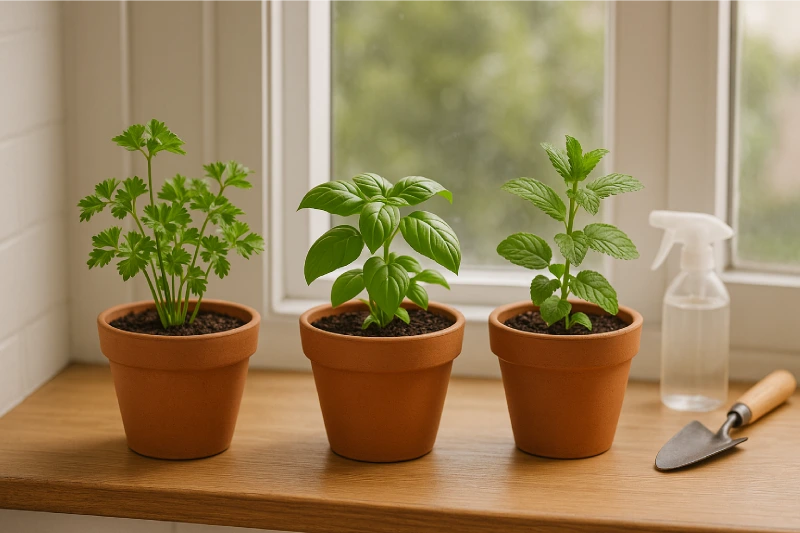 Parley, Basil and Mint in Pots
