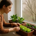 Polly Growing Vegetables On A Windowsill